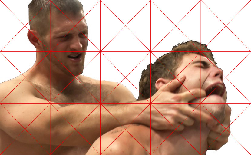 Source material for BACKLOGGED by CHARACTERS — found erotic imagery depicting penetrative sex with fingers hooked inside the receiving figure's mouth. Photographic basis for the ASCII translation across five sheets of salvaged dot-matrix paper. 2023.