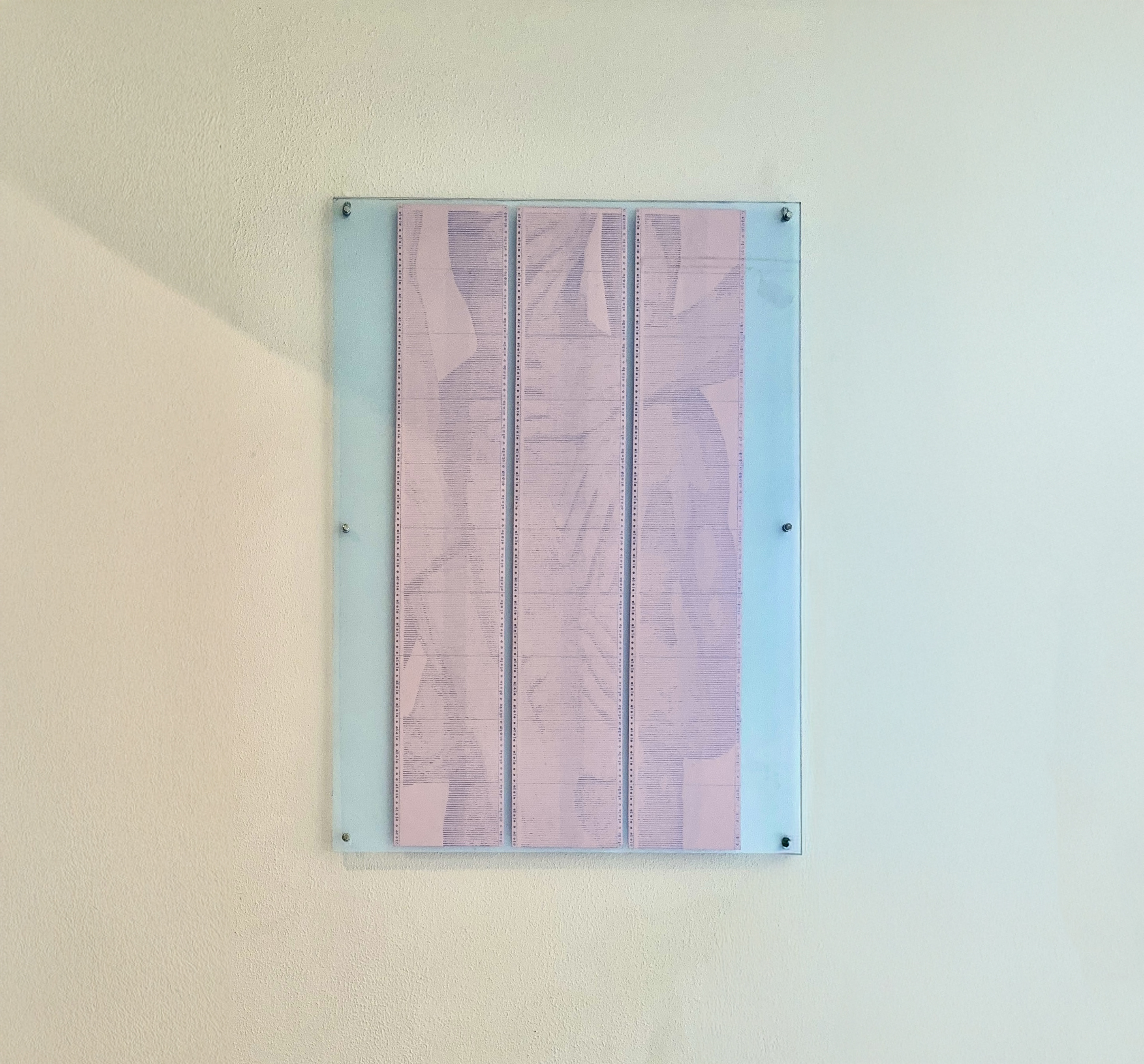 SOFT.RENDER by CHARACTERS — Blush colorway, three-sheet ASCII scroll on dot-matrix paper, 72 × 140 cm. 2025.